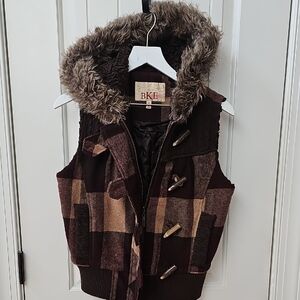 BKE Burgundy and Tan Plaid Vest